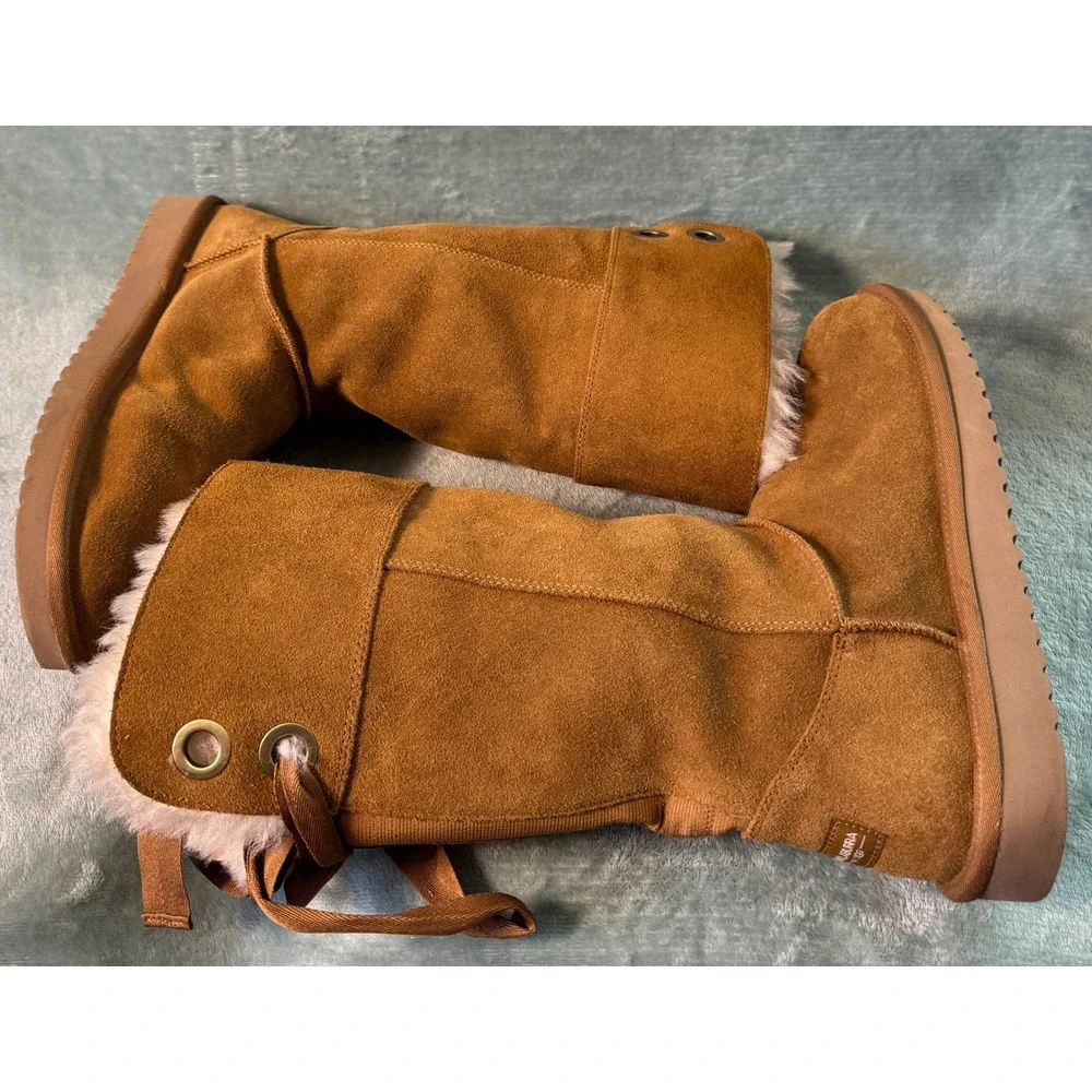 Koolaburra Women Victoria Tall Boots 10 Chestnut Suede Ribbon Tie